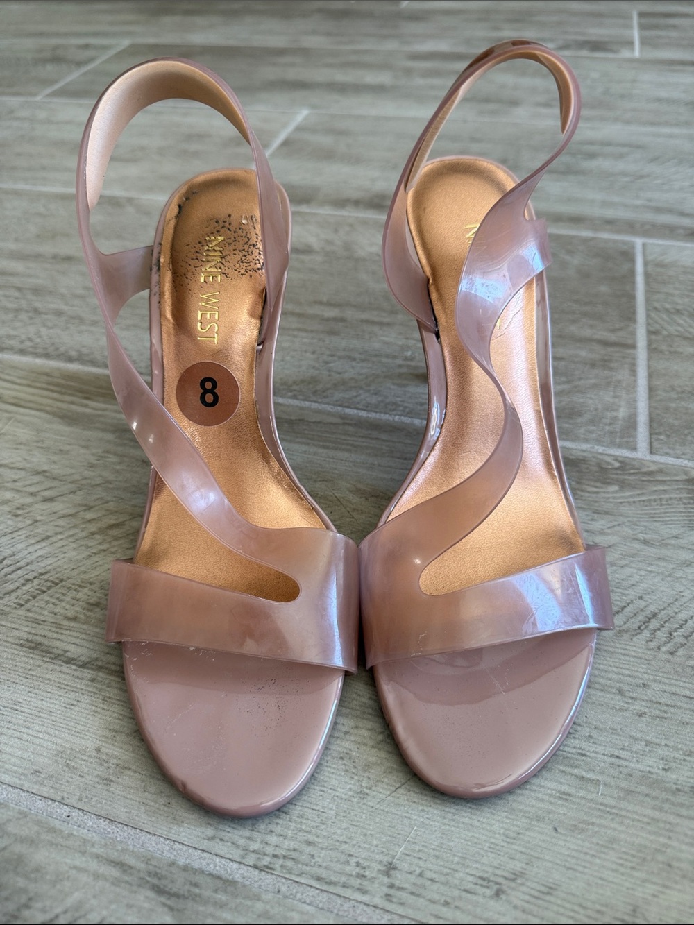 Nine West Glossy Nude Pink Slingback Heels